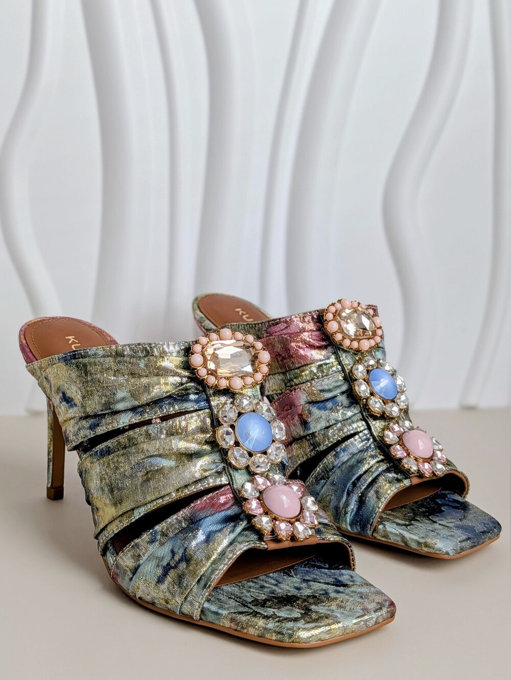Kurt Geiger Multicolor Jeweled Leather High Heel Mules